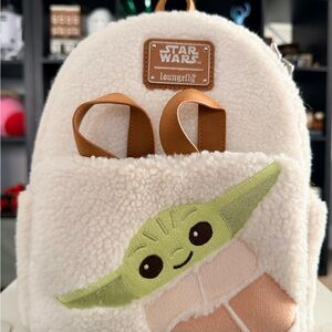 Disney Parks Loungefly Star Wars Baby Yoda Grogu Sherpa Fuzzy Backpack